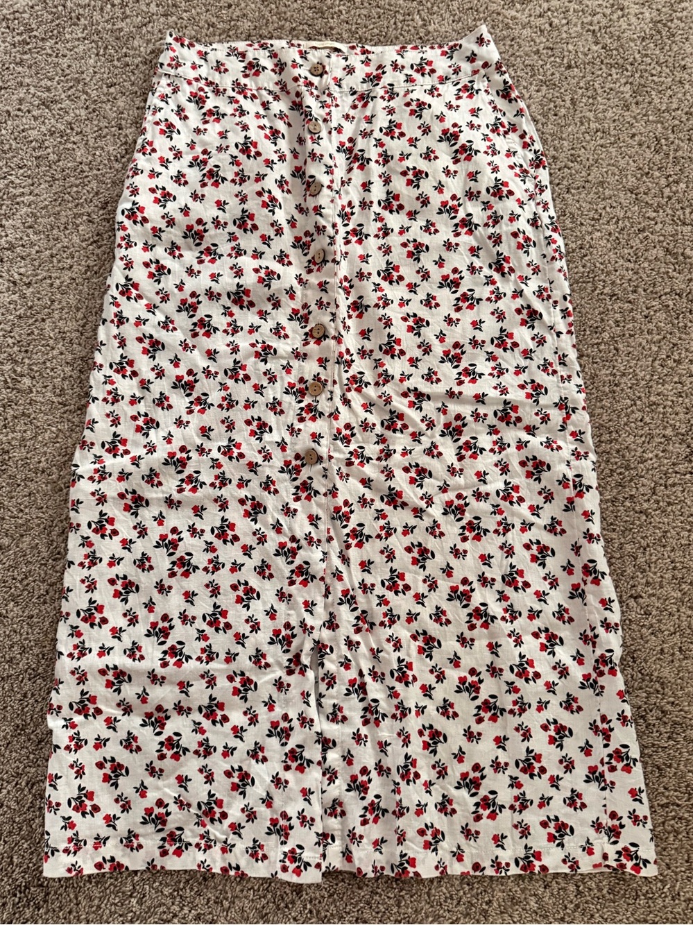Cynthia Rowley White Midi Skirt with Red & Black Floral Print